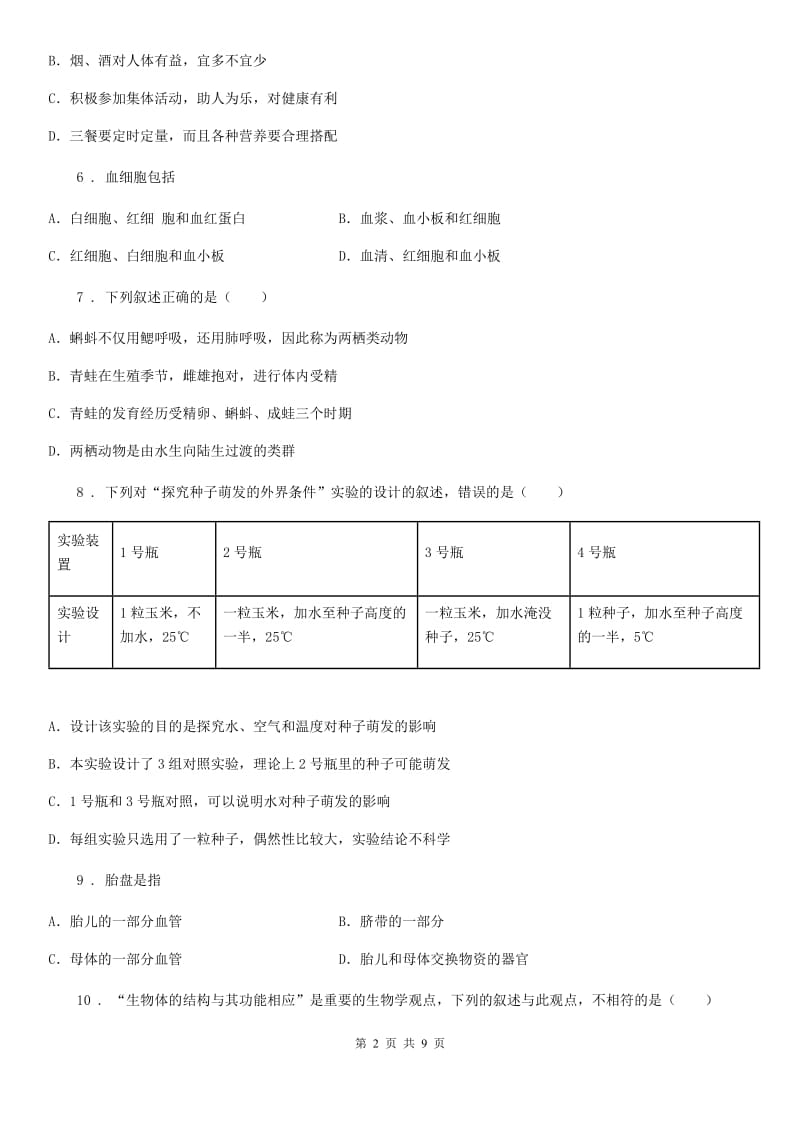 人教版（新课程标准）2019年九年级下学期中考模拟生物试题D卷_第2页