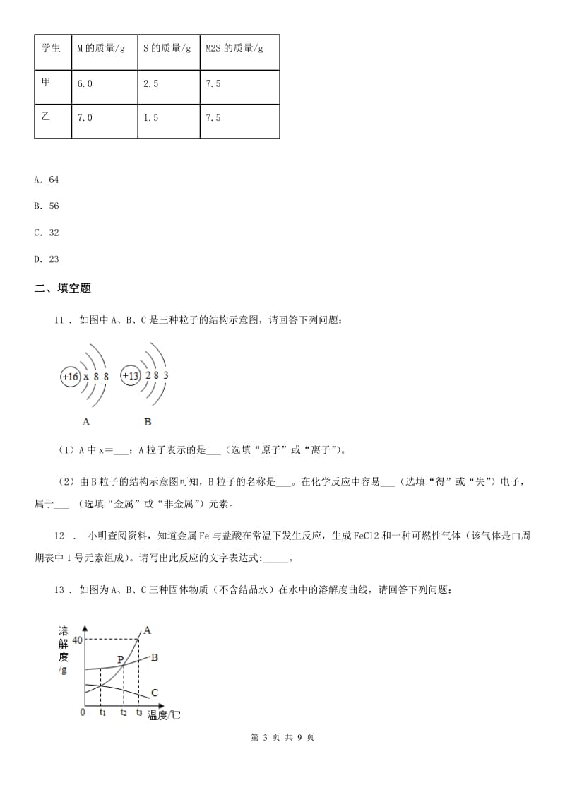 人教版中考自主招生考试化学试题_第3页