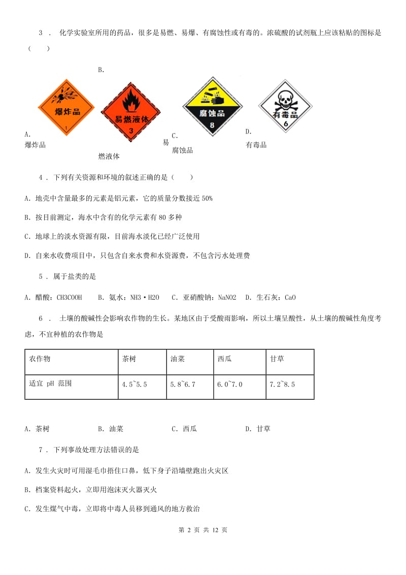 人教版中考信息调研化学试题_第2页