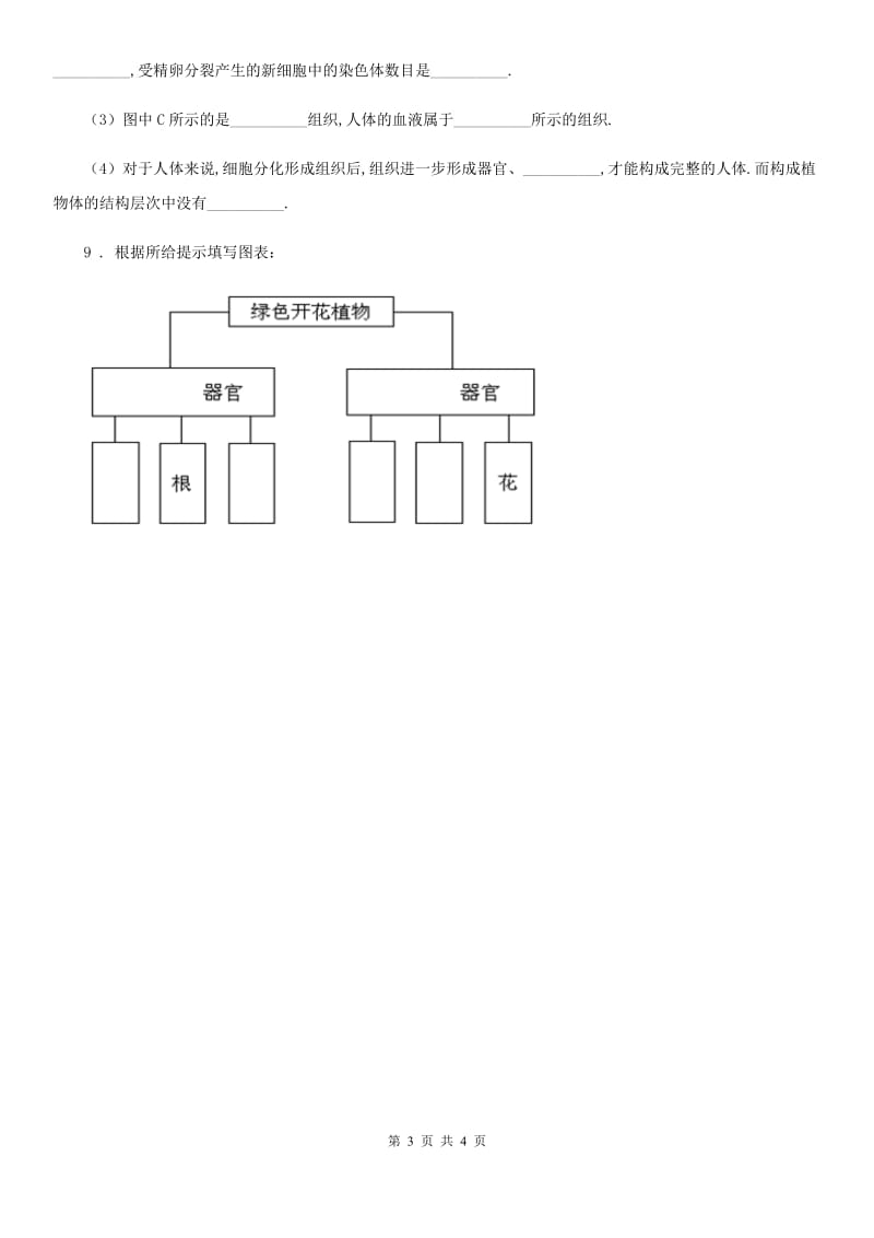 人教版生物七年级上册2.2.3植物体的结构层次同步练习题_第3页