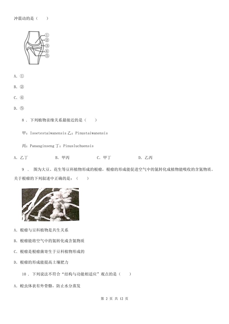 人教版（新课程标准）七年级上学期期末生物试题（模拟）_第2页