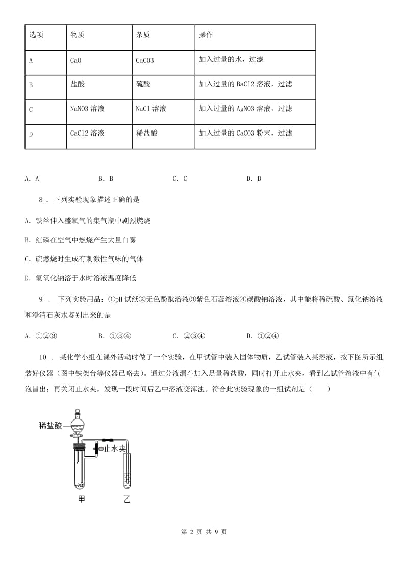 人教版九年级下学期3月能力训练化学试题_第2页