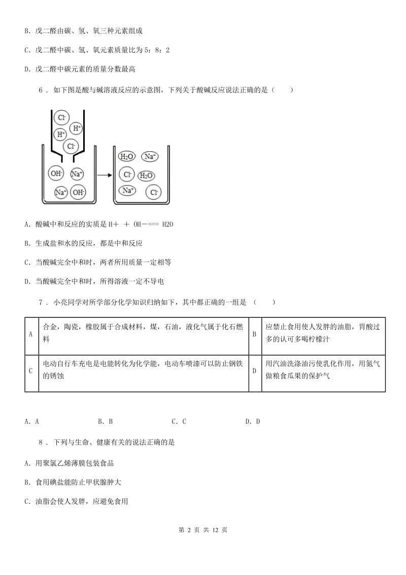 人教版九年级下学期第二次适应性训练化学试题_第2页