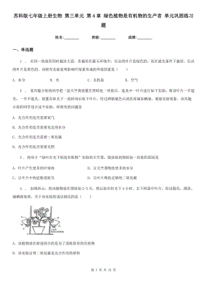 蘇科版七年級上冊生物 第三單元 第4章 綠色植物是有機物的生產者 單元鞏固練習題