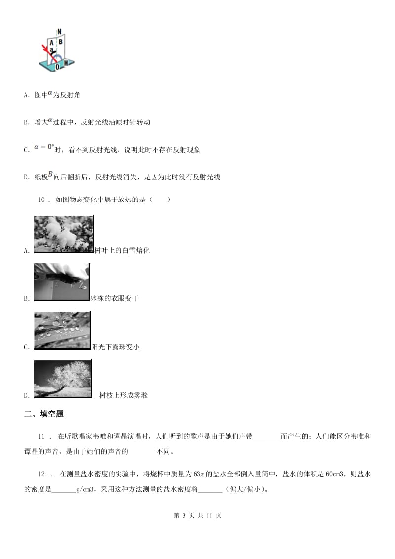 北师大版八年级（上）期末质量检测物理试题_第3页