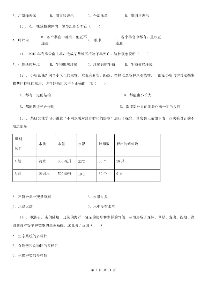 人教版（新课程标准）2019-2020学年七年级上学期期中考试生物试题C卷(模拟)_第2页