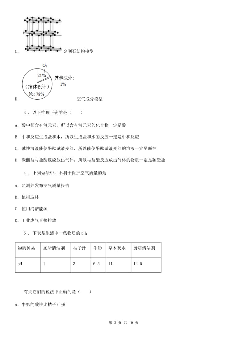 人教版九年级中考模拟考试三化学试题_第2页