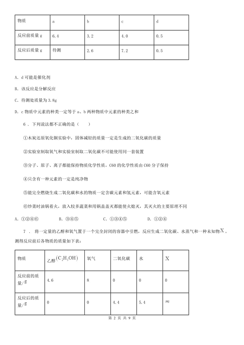 人教版九年级自主招生选拔化学试题_第2页