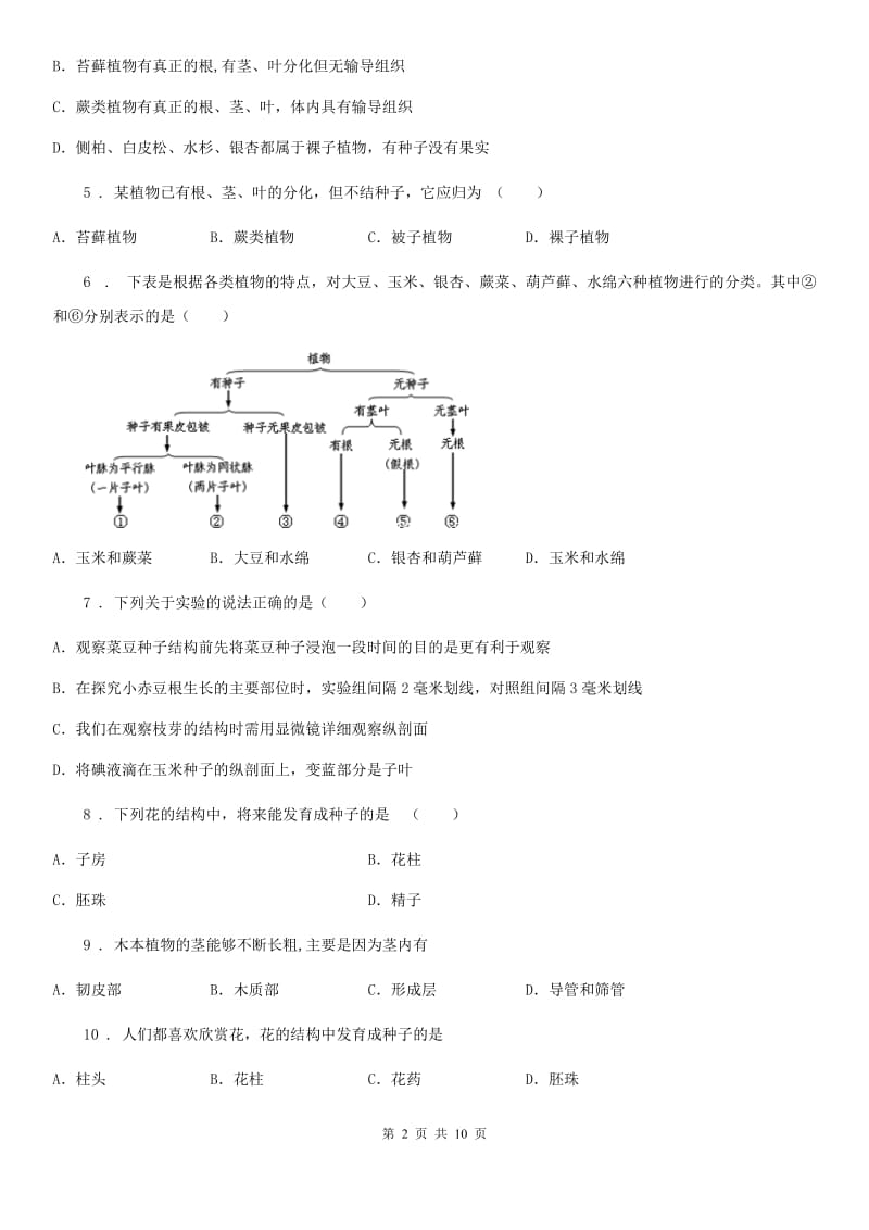 人教版（新课程标准）2019-2020学年六年级下学期期中生物试题_第2页