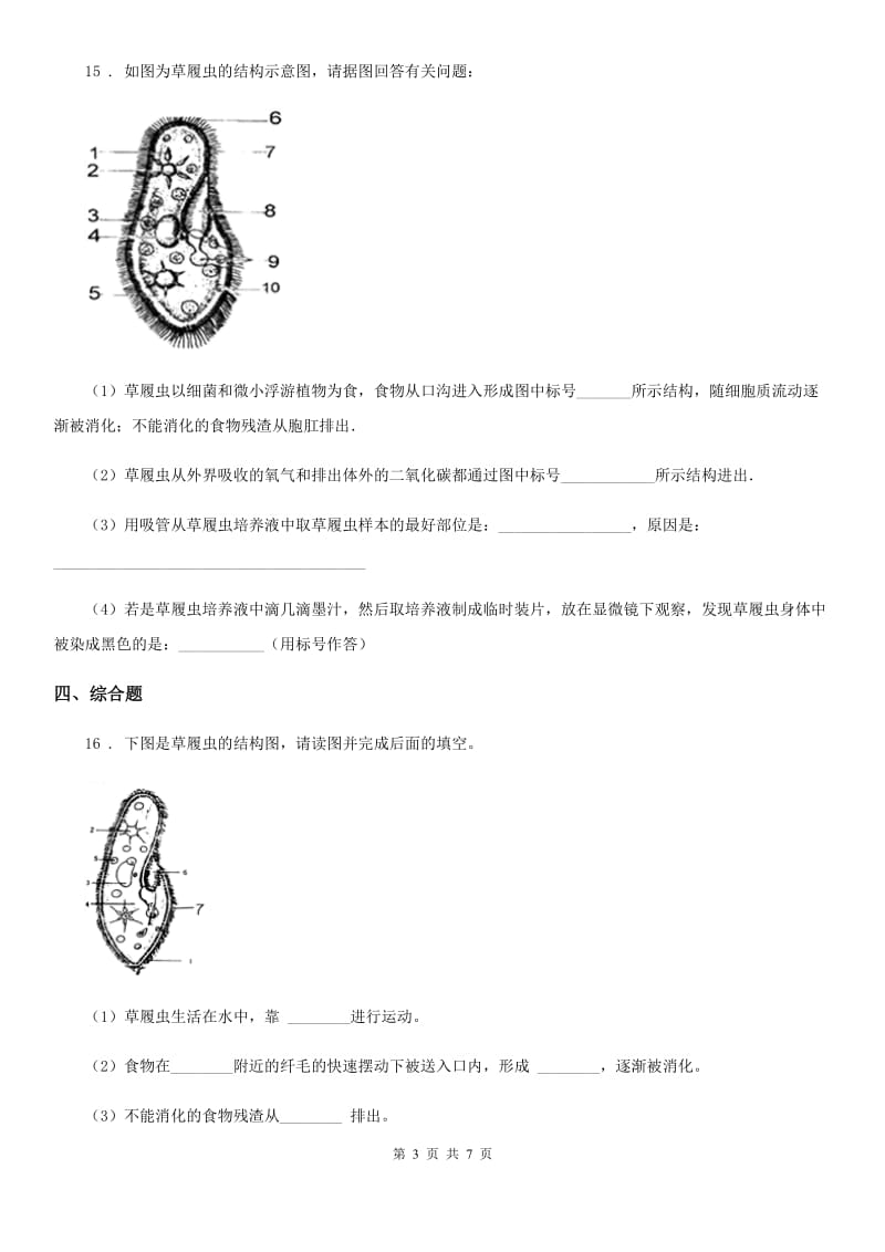 苏科版七年级下册生物 9.3单细胞的生物体_第3页