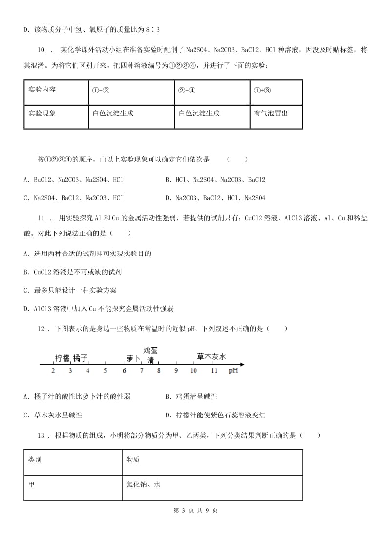 人教版2019-2020学年九年级下学期一模考试化学试题C卷(模拟)_第3页