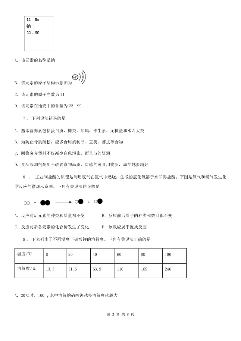 人教版(五四学制)九年级下学期第七次联考化学试题_第2页