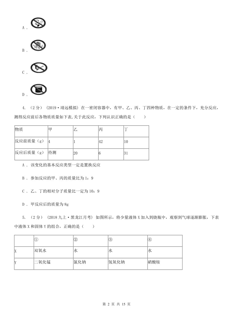 鲁教版中考化学5月模拟考试试卷_第2页