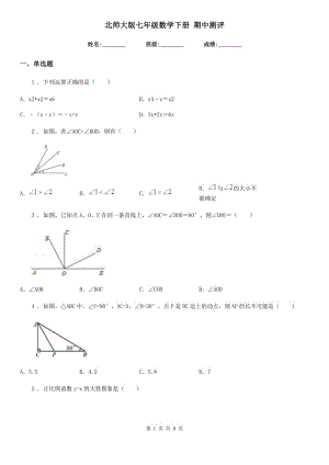 北師大版七年級數(shù)學(xué)下冊 期中測評