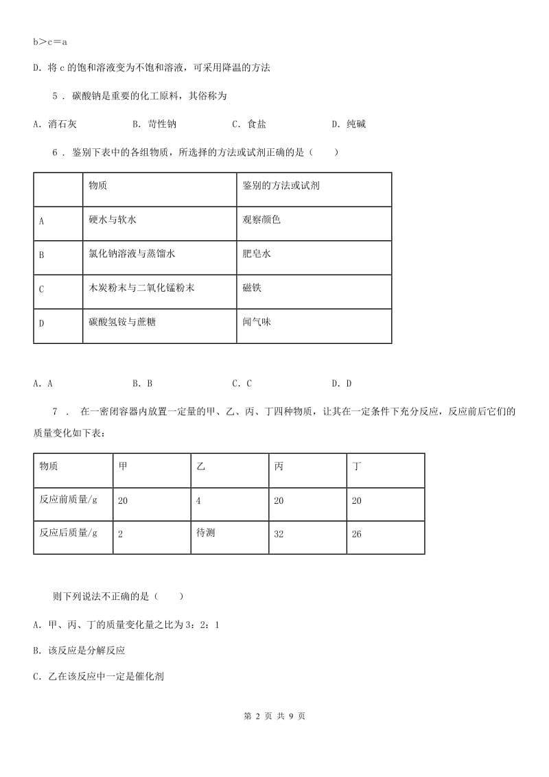 人教版2020版九年级下学期质检化学试题B卷_第2页