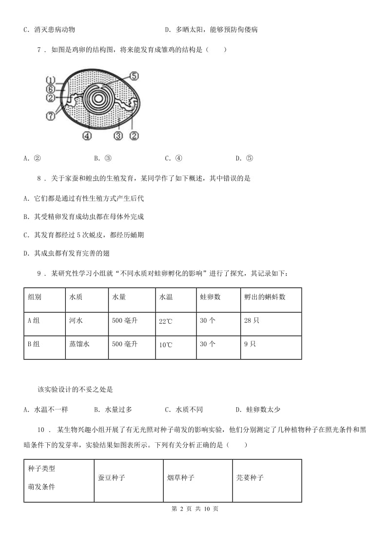 人教版（新课程标准）八年级下学期期终教学调研生物试题_第2页