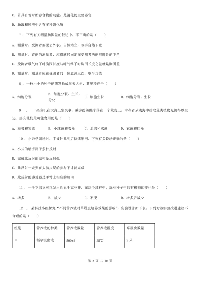 人教版（新课程标准）2019年九年级下学期中考二模生物试题D卷_第2页