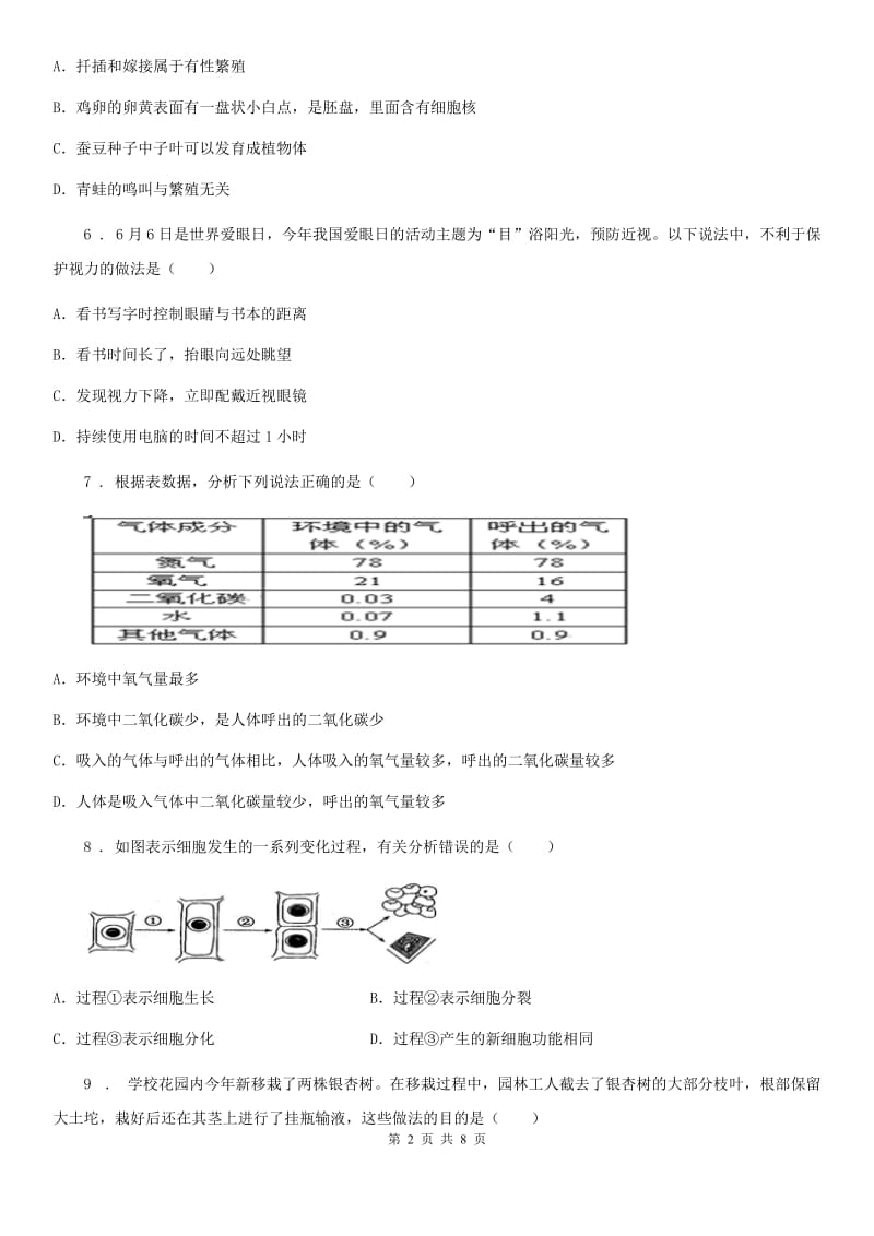 人教版（新课程标准）2020年（春秋版）中考生物试题B卷_第2页