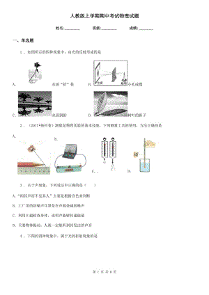 人教版上學(xué)期期中考試物理試題