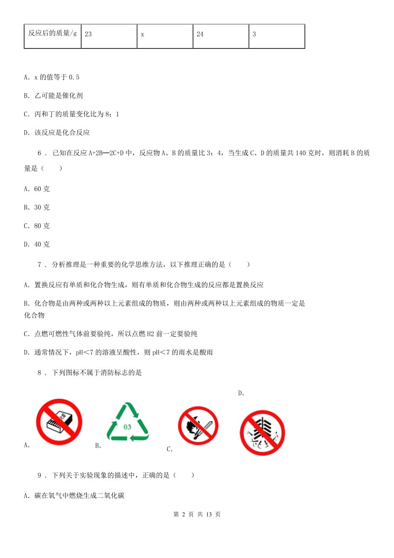 人教版2019年九年级（上）期中化学试卷B卷_第2页