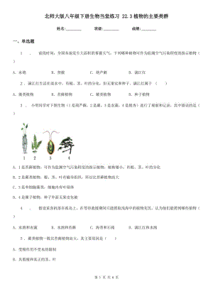 北師大版八年級下冊生物當堂練習 22.3植物的主要類群