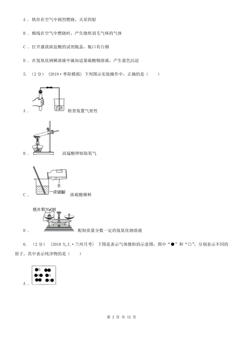 沪教版九年级上学期化学10月月考试卷（练习）_第2页