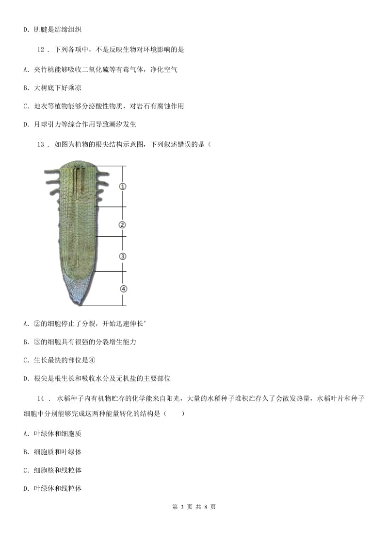 人教版（新课程标准）七年级（上）期末生物试题_第3页