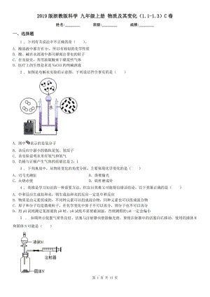 2019版浙教版科學(xué) 九年級(jí)上冊(cè) 物質(zhì)及其變化（1.1（模擬）.3）C卷