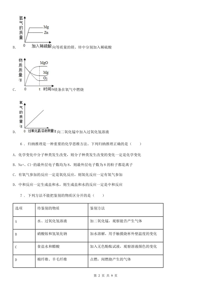 人教版2019年九年级上学期期中化学试题D卷（模拟）_第2页