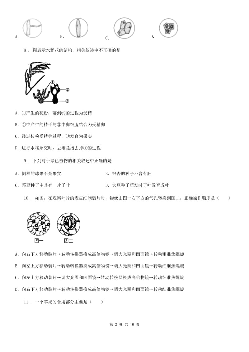 人教版（新课程标准）七年级上学期第二阶段教学测试生物试题_第2页