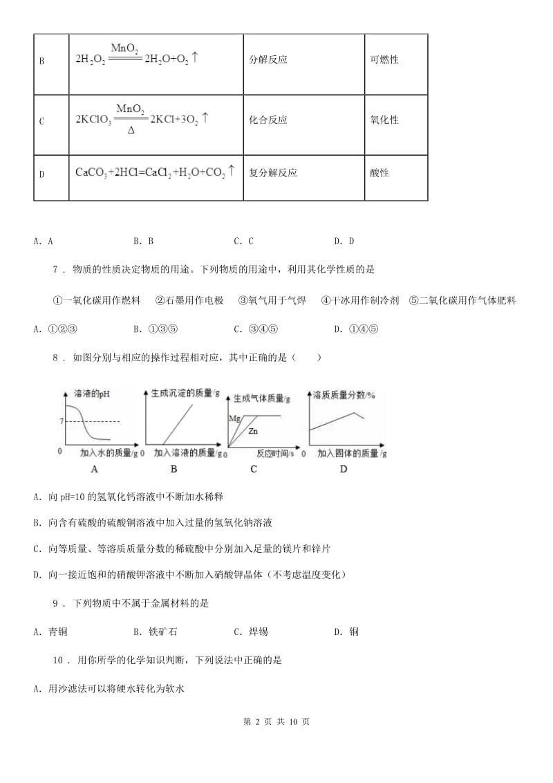 人教版2019-2020年度九年级下学期一模考试化学试题（I）卷_第2页