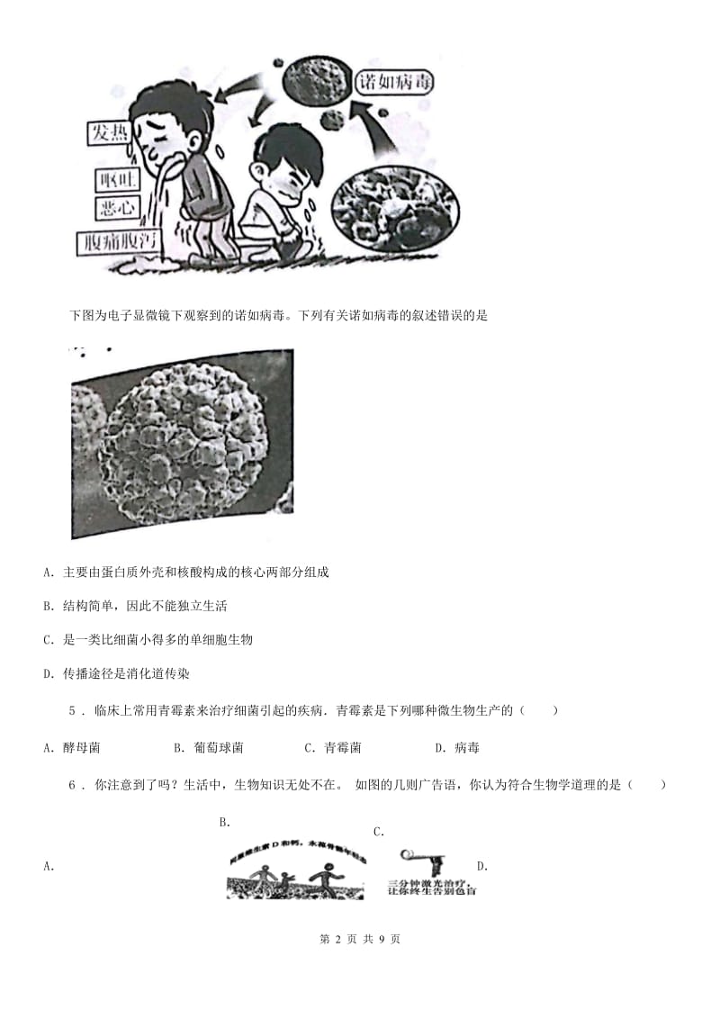 苏教版八年级下册生物 23.1源远流长的发酵技术 同步测试题_第2页