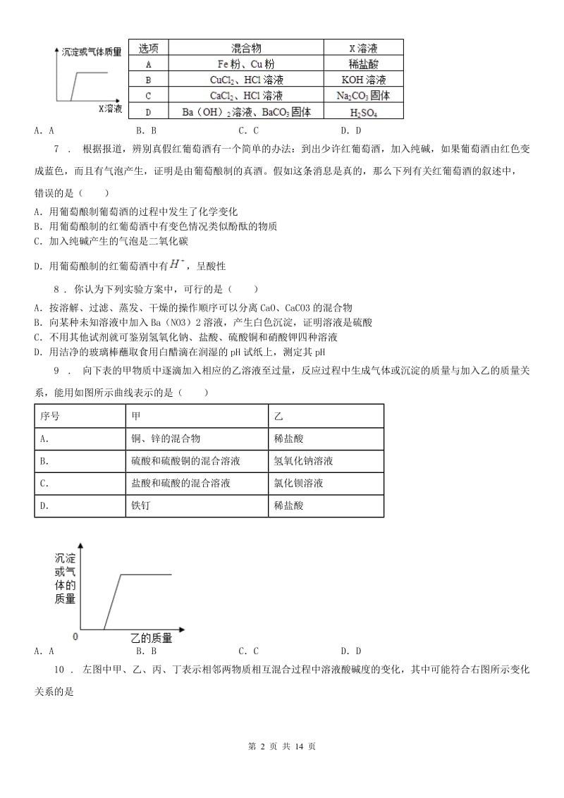 华东师大版2019年九年级上第一次月考科学试题（I）卷_第2页