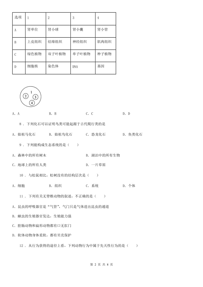 人教版（新课程标准）八年级学业水平考试考前验收卷(二)生物试题_第2页