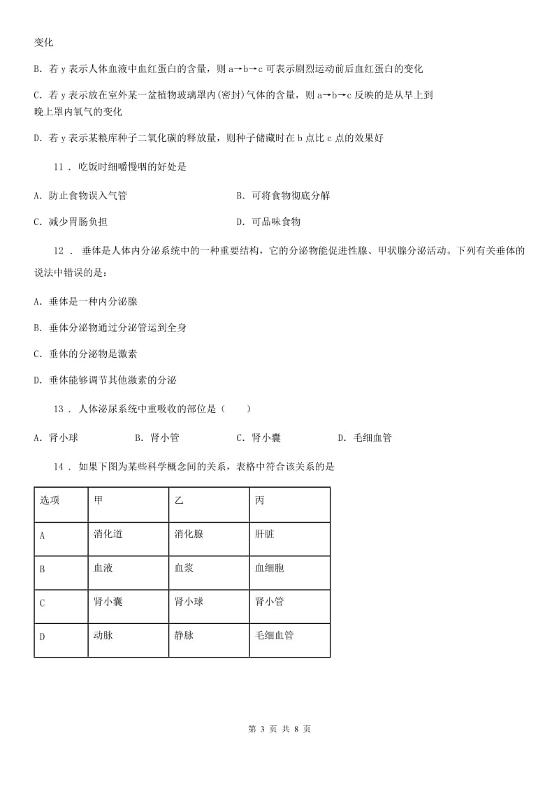 人教版（新课程标准）九年级上学期期末生物试题_第3页