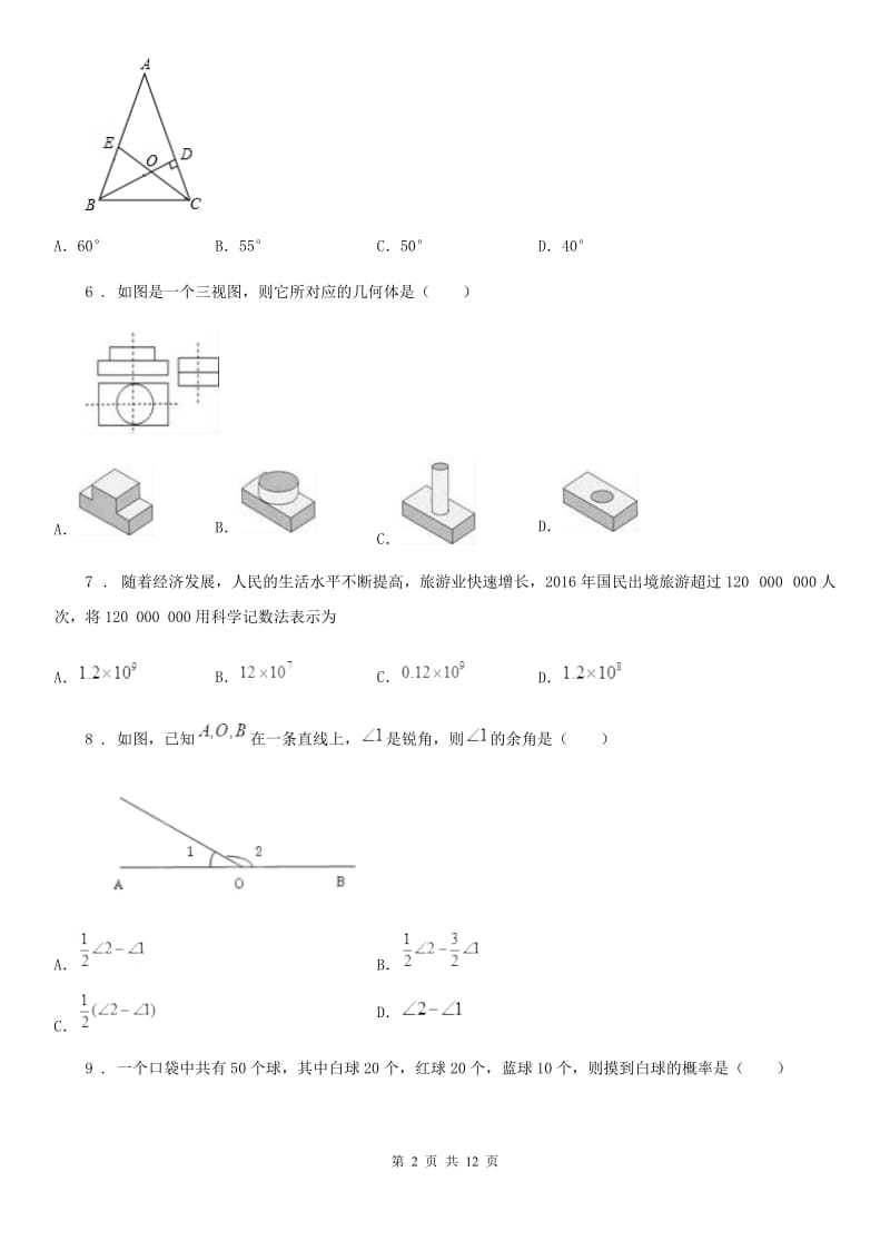 人教版2019-2020年度中考数学二模试题C卷(模拟)_第2页