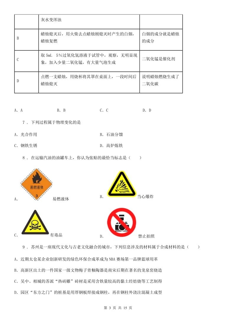 人教版九年级下学期5月教学质量监测化学试题_第3页