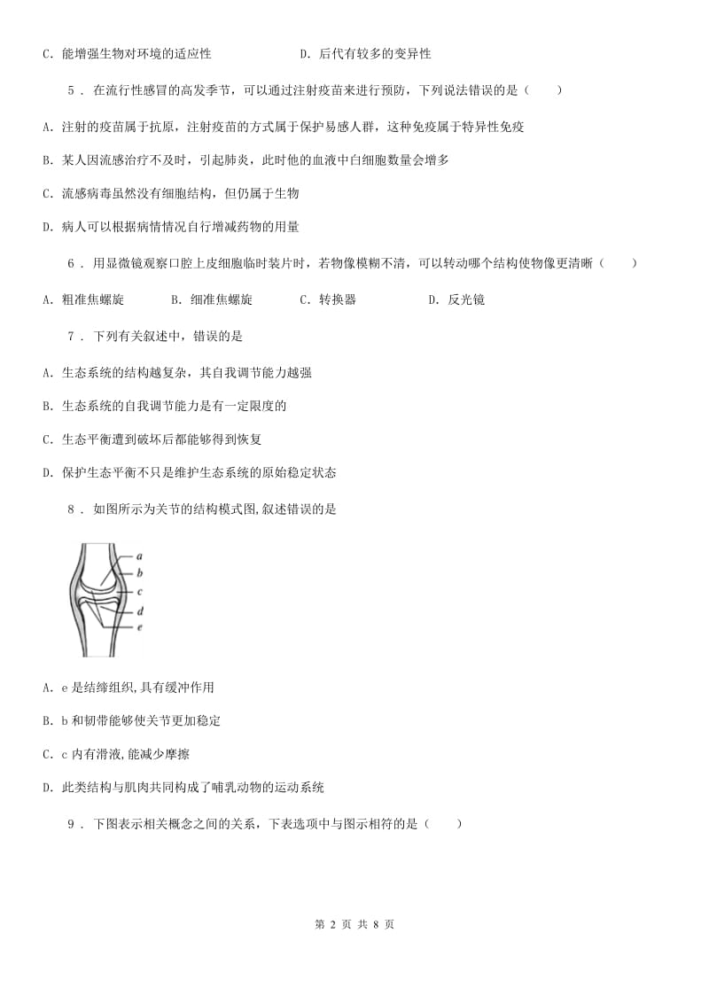 人教版（新课程标准）中考一模生物试题_第2页