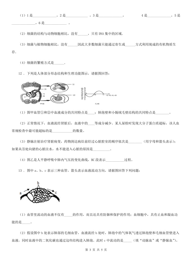 冀教版八年级上学期第三次月考生物试题_第3页