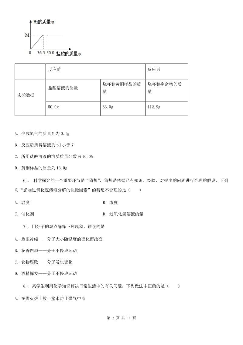 鲁教版九年级化学上册期末综合能力检测卷（二）_第2页