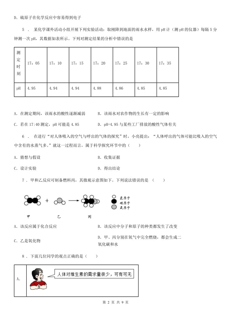 人教版2020年九年级中考二模化学试题（II）卷_第2页