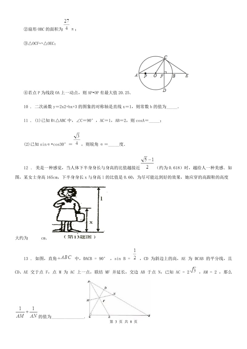 人教版2020年（春秋版）中考数学模拟试题B卷（模拟）_第3页