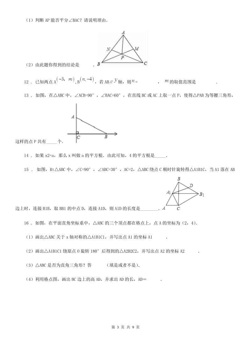 人教版2020年（春秋版）八年级上学期12月月考数学试题B卷（模拟）_第3页