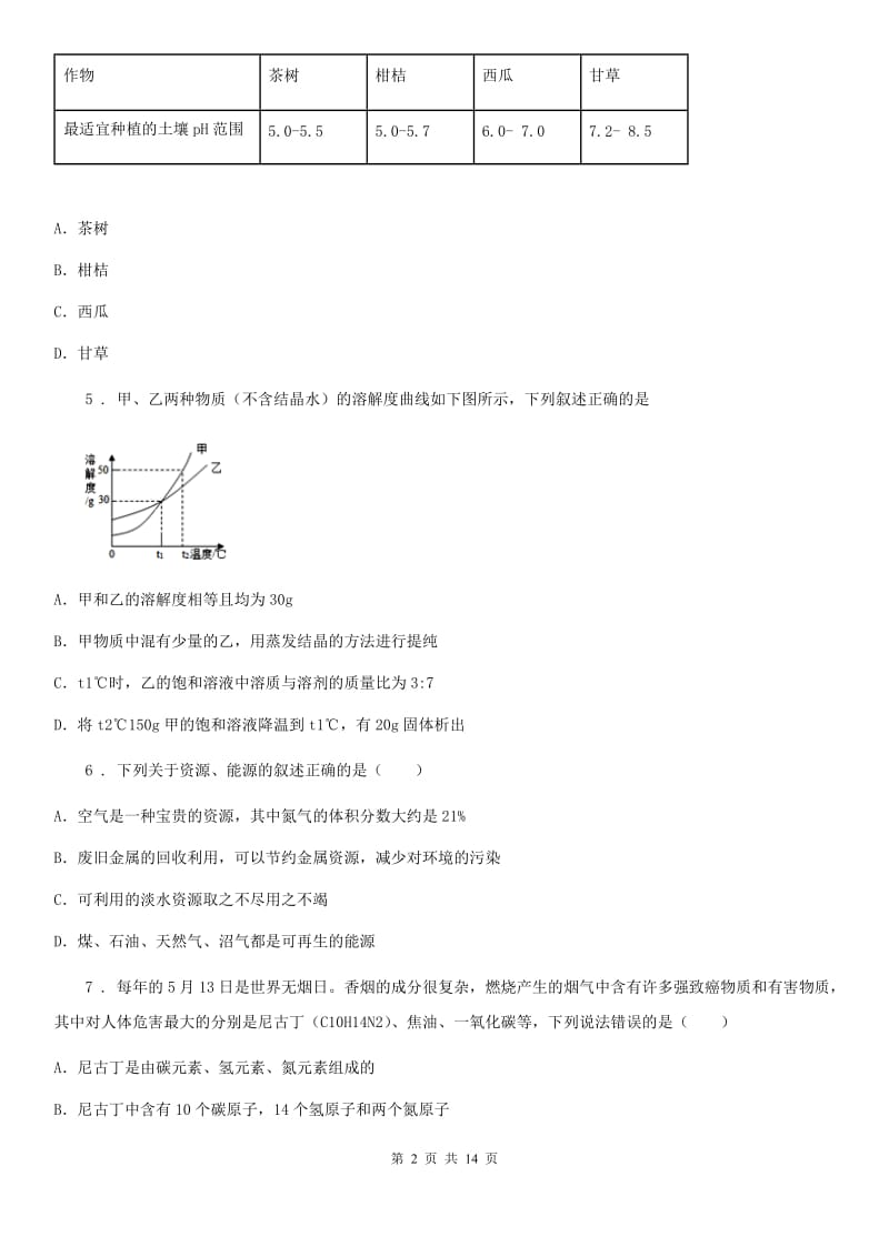 人教版2020年九年级中考二模化学试题B卷_第2页