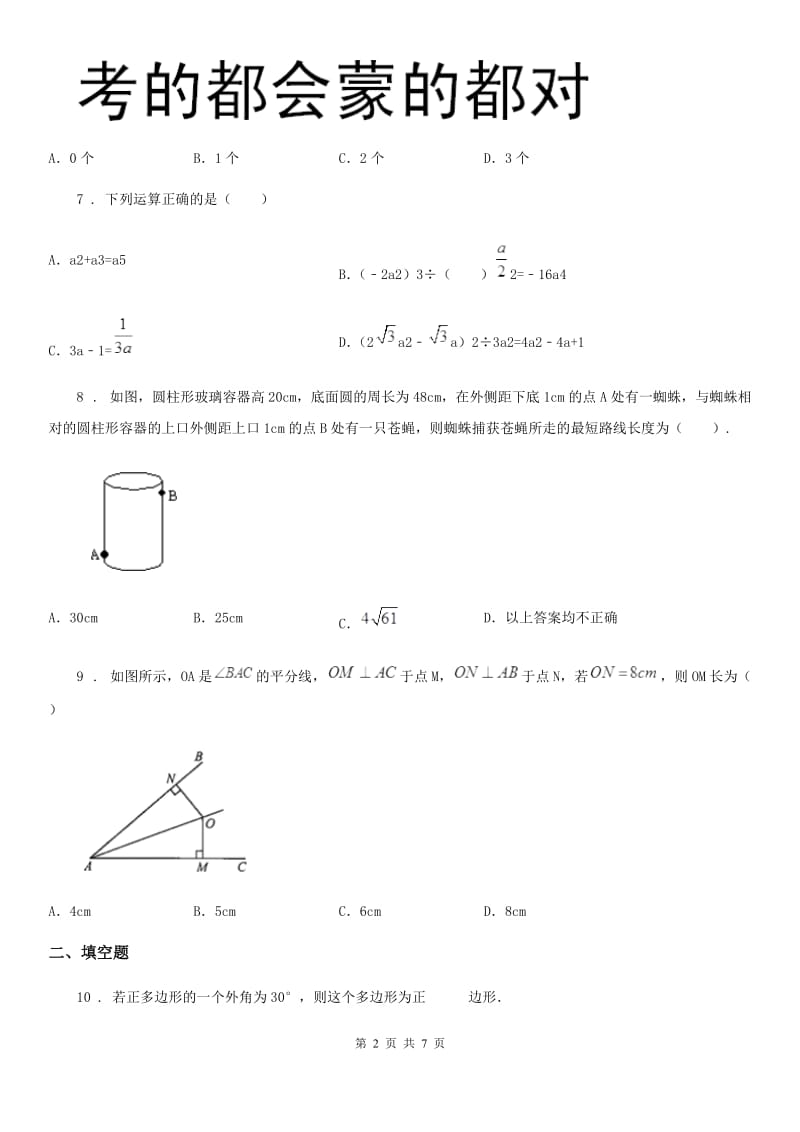 北师大版八年级上学期期末数学试题(模拟)_第2页