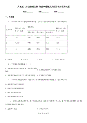 人教版八年級物理上冊 第五章透鏡及其應(yīng)用單元檢測試題