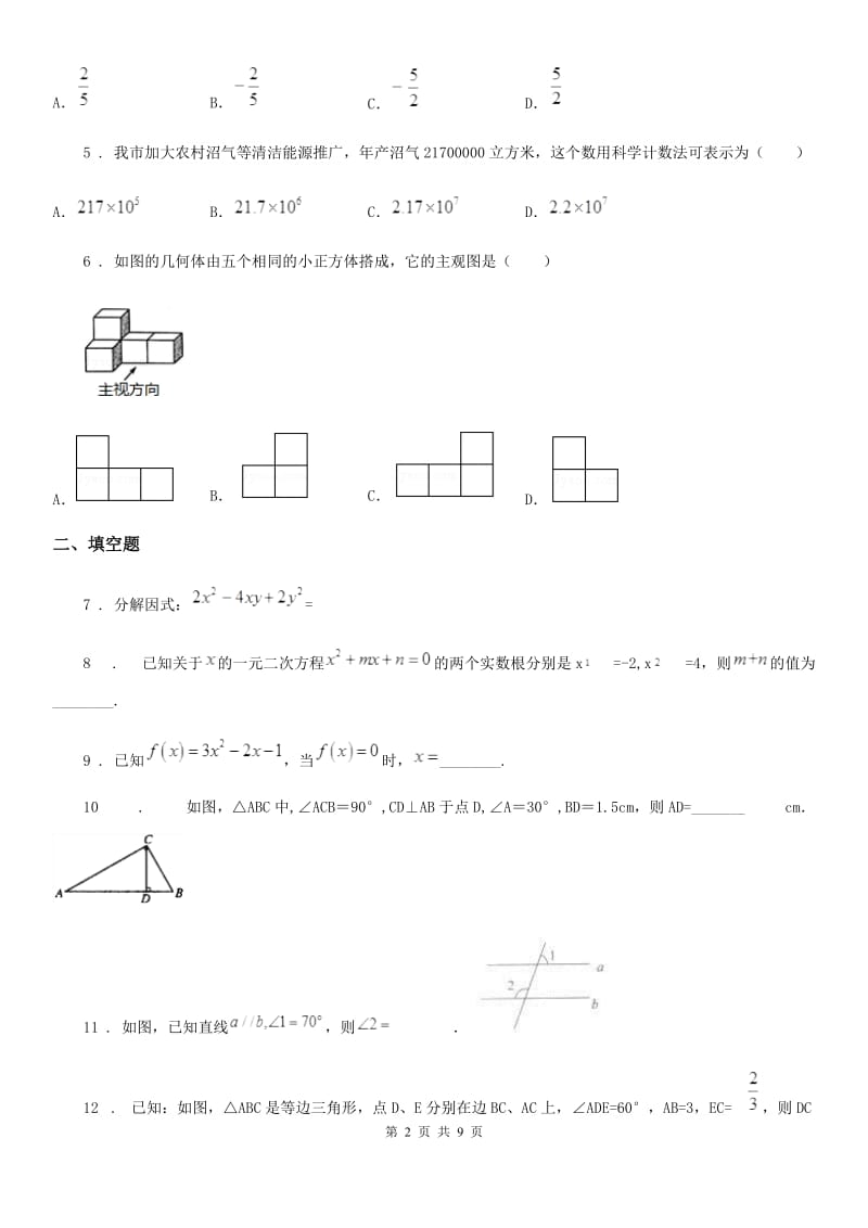 西师大版中考数学模拟试题(练习)_第2页