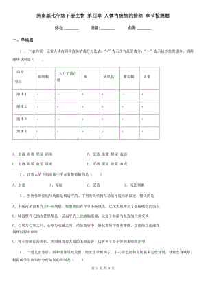 濟南版七年級下冊生物 第四章 人體內(nèi)廢物的排除 章節(jié)檢測題