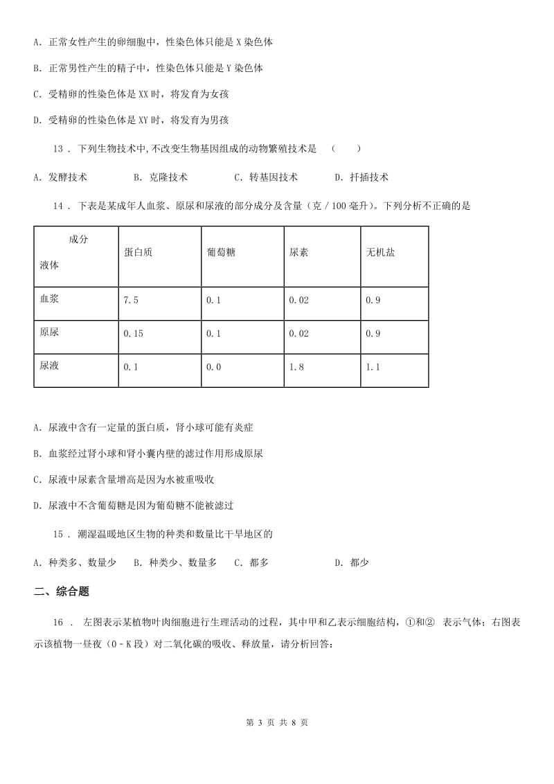 人教版（新课程标准）九年级下学期期中检测（一模）生物试题_第3页