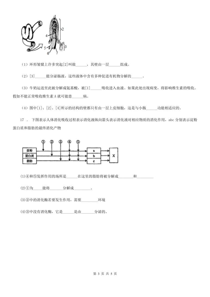 人教版七年级下册生物4.2血流的管道-血管同步练习_第3页